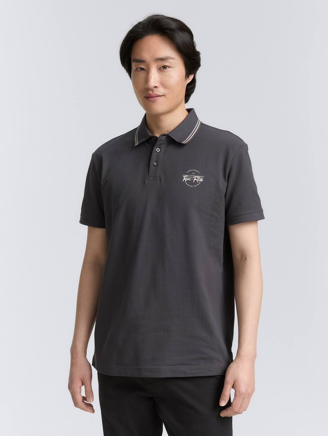 Thumbnail - TOM TAILOR Herren Piqué Poloshirt mit prünt, schwarz, Uni, Gr. S