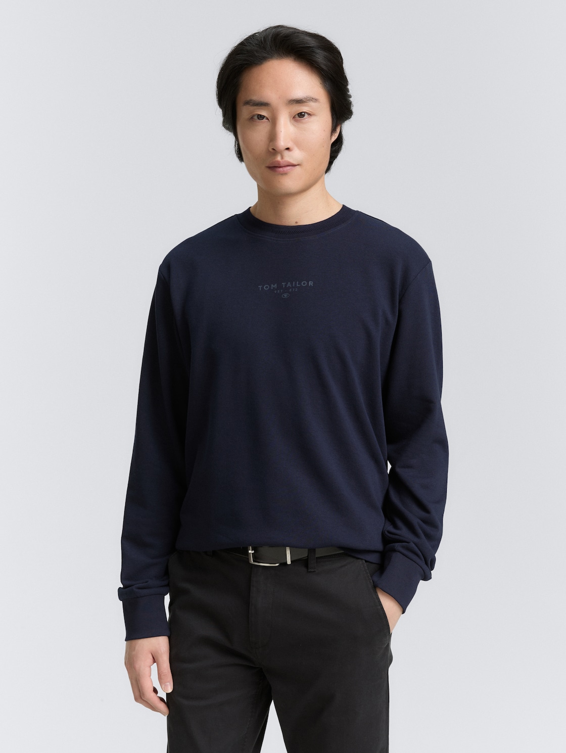 Thumbnail - TOM TAILOR Herren Crewneck Sweatshirt mit Logo-Print, blau, Uni, Gr. XXL