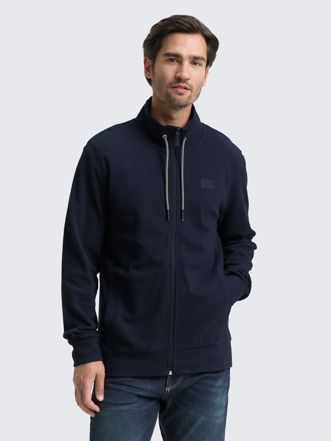 Thumbnail - TOM TAILOR Herren Ultralight Sweatjacke mit Stehkragen, blau, Uni, Gr. S