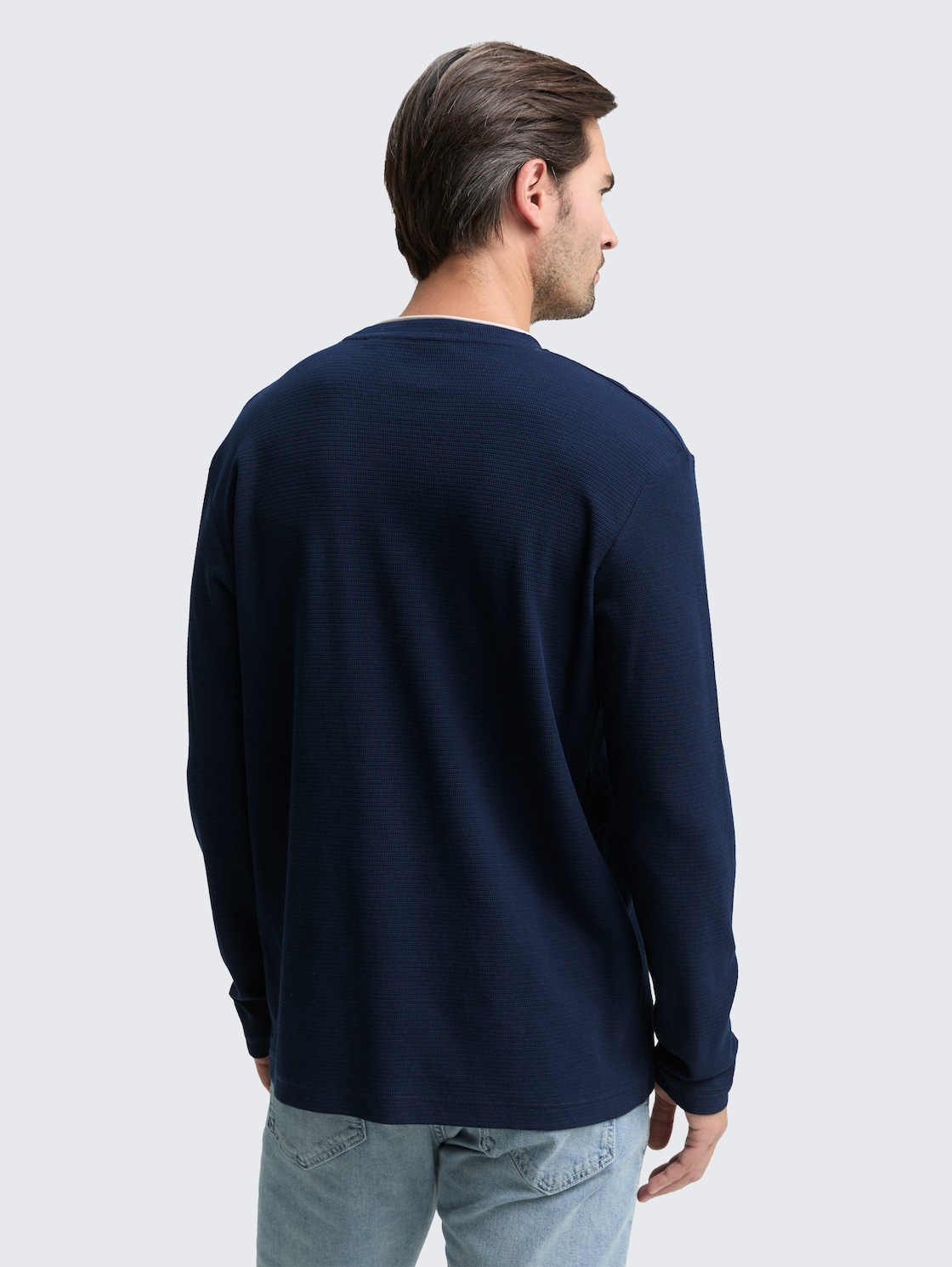Thumbnail - TOM TAILOR Herren 2-in-1 Langarmshirt aus Baumwolle, blau, Uni, Gr. M