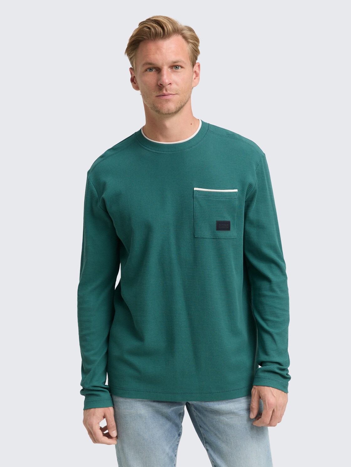 Thumbnail - TOM TAILOR Herren 2-in-1 Langarmshirt aus Baumwolle, grün, Uni, Gr. XXXL