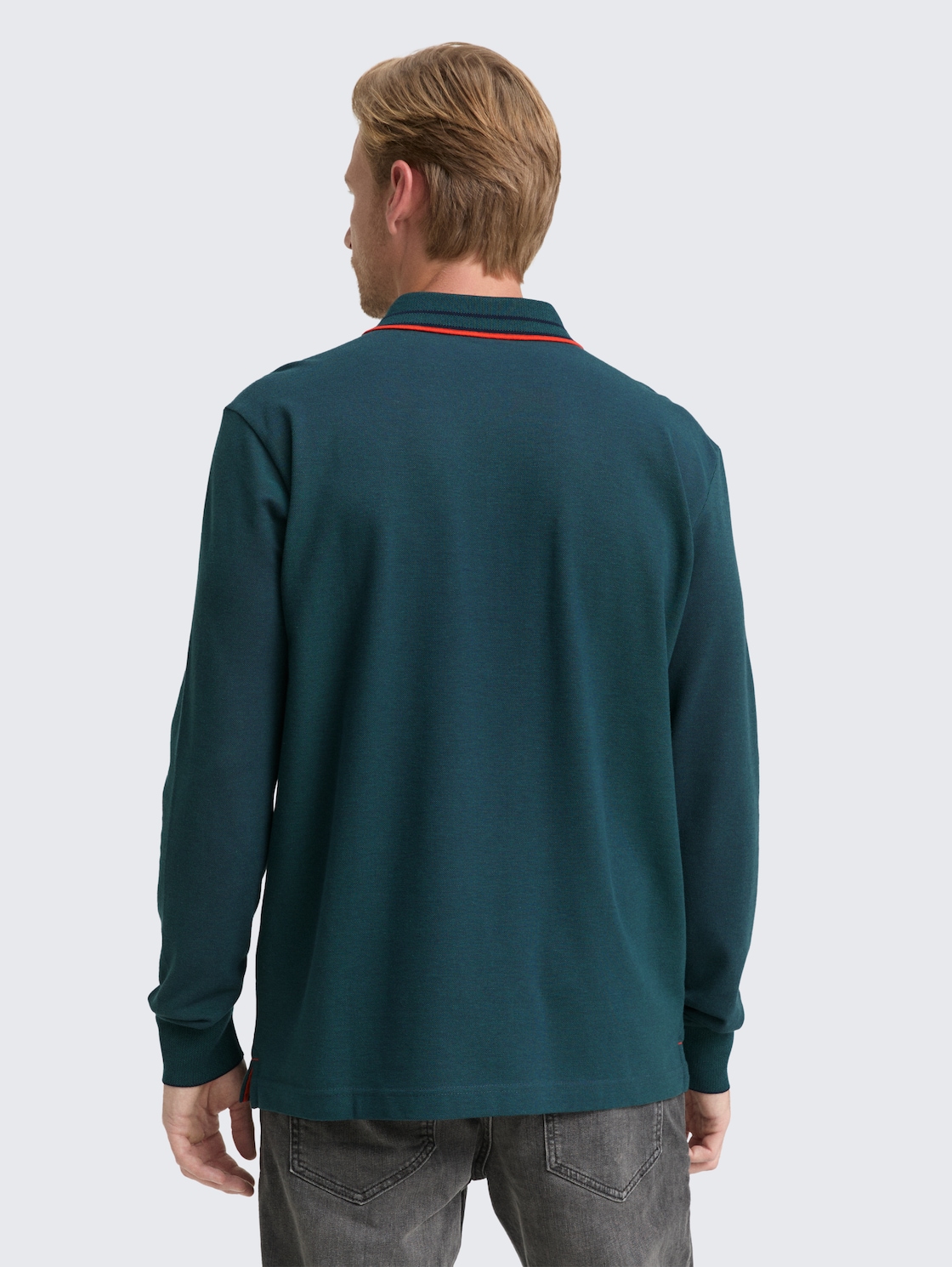 Thumbnail - TOM TAILOR Herren Langarm Piqué Poloshirt mit Logo-Print, grün, Meliert, Gr. XXL