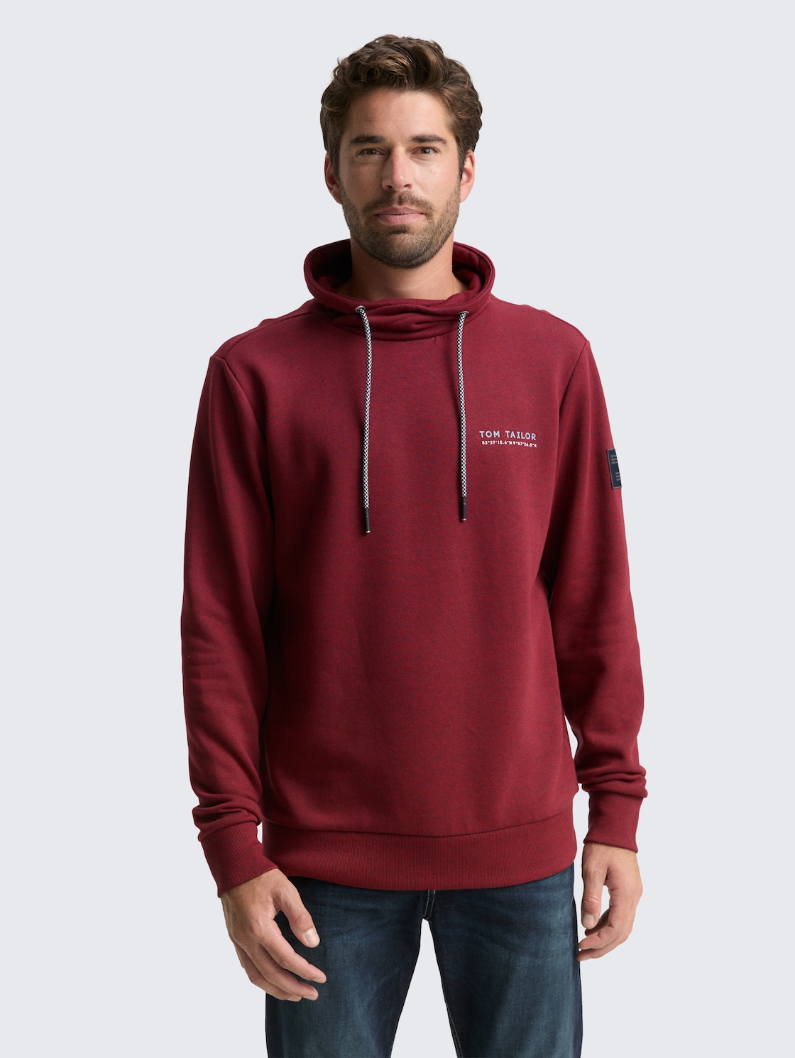 Thumbnail - TOM TAILOR Herren Snood Sweatshirt mit Logo-Details, rot, Meliert, Gr. XL