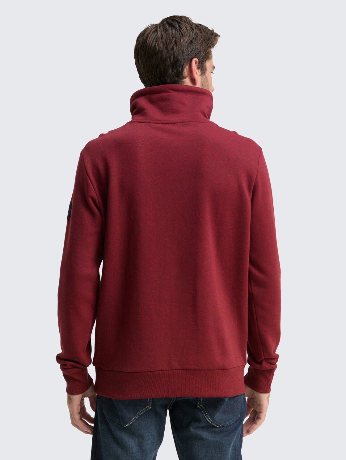Thumbnail - TOM TAILOR Herren Snood Sweatshirt mit Logo-Details, rot, Meliert, Gr. XL