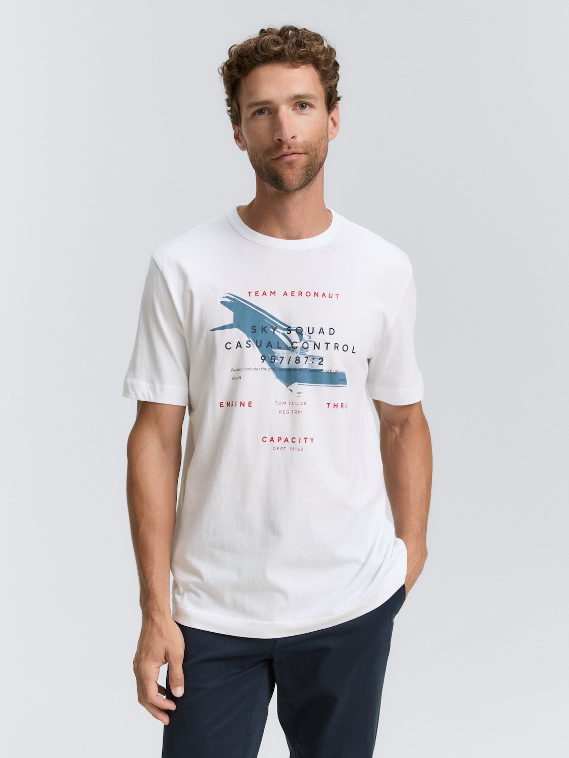 Thumbnail - TOM TAILOR Herren T-Shirt mit Print, weiß, Logo Print, Gr. M