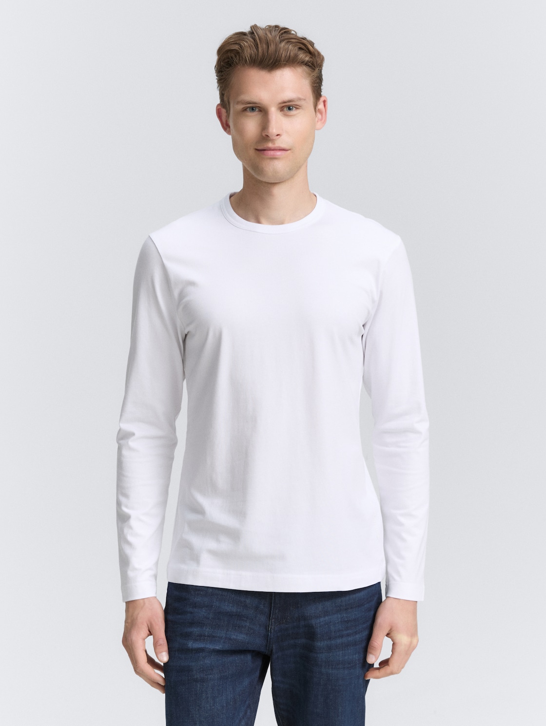 Thumbnail - TOM TAILOR Herren Slim Fit Langarmshirt mit Stretch, weiß, Uni, Gr. XXXL