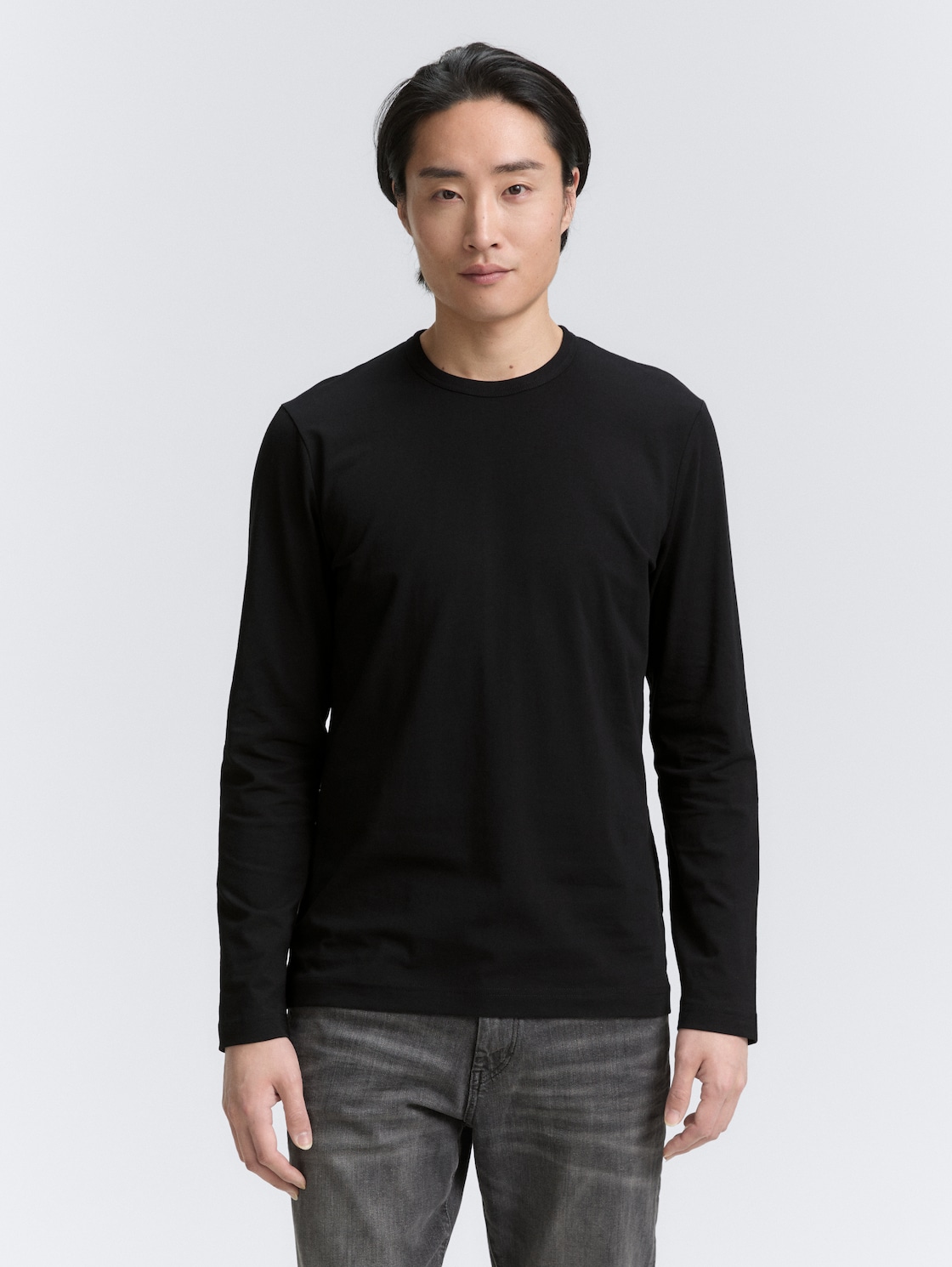 Thumbnail - TOM TAILOR Herren Slim Fit Langarmshirt mit Stretch, schwarz, Uni, Gr. L