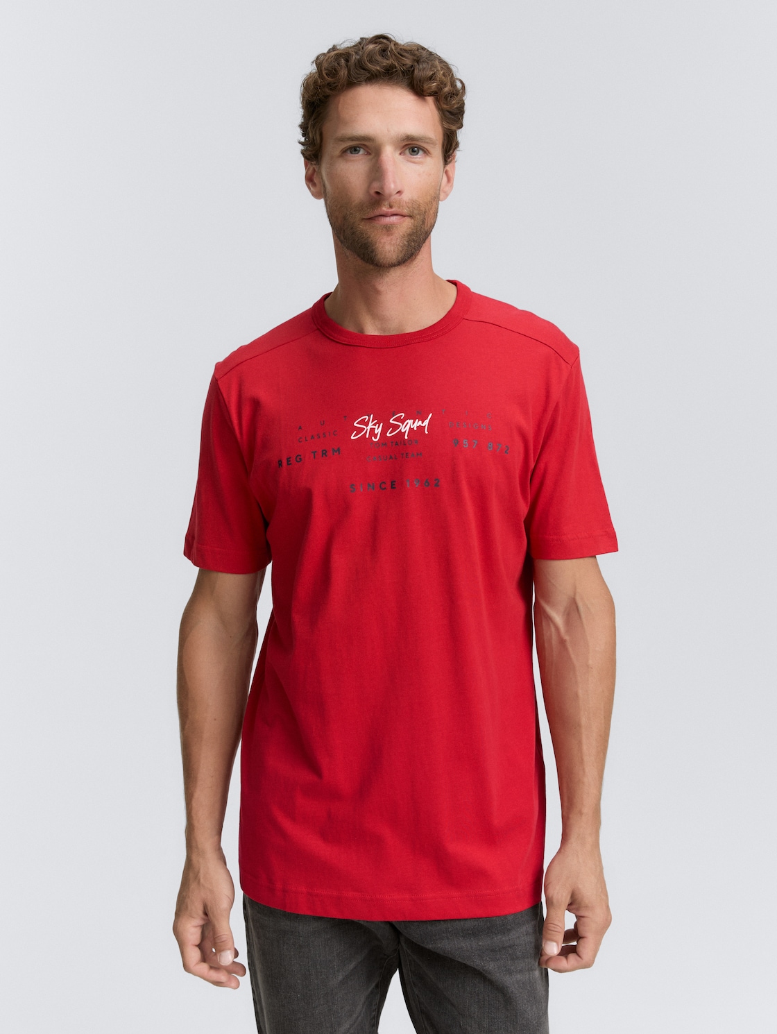 Thumbnail - TOM TAILOR Herren T-Shirt mit Print, rot, Uni, Gr. XXL