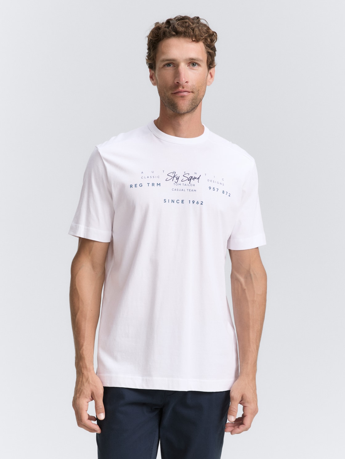 Thumbnail - TOM TAILOR Herren T-Shirt mit Print, weiß, Uni, Gr. M