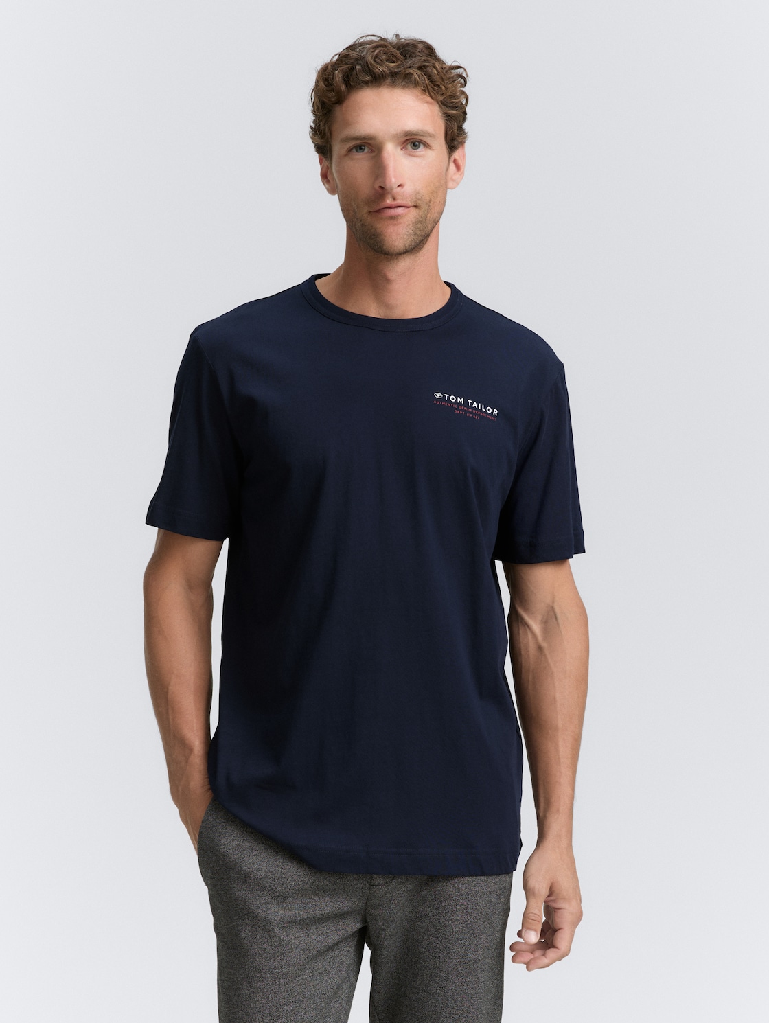Thumbnail - TOM TAILOR Herren T-Shirt mit Print, blau, Uni, Gr. XXL