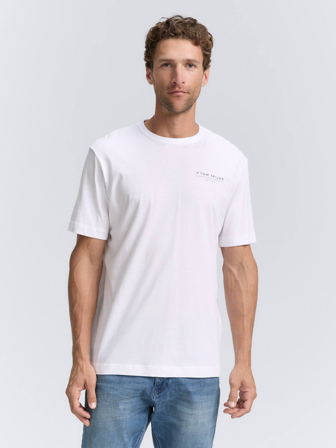 Thumbnail - TOM TAILOR Herren T-Shirt mit Print, weiß, Uni, Gr. M