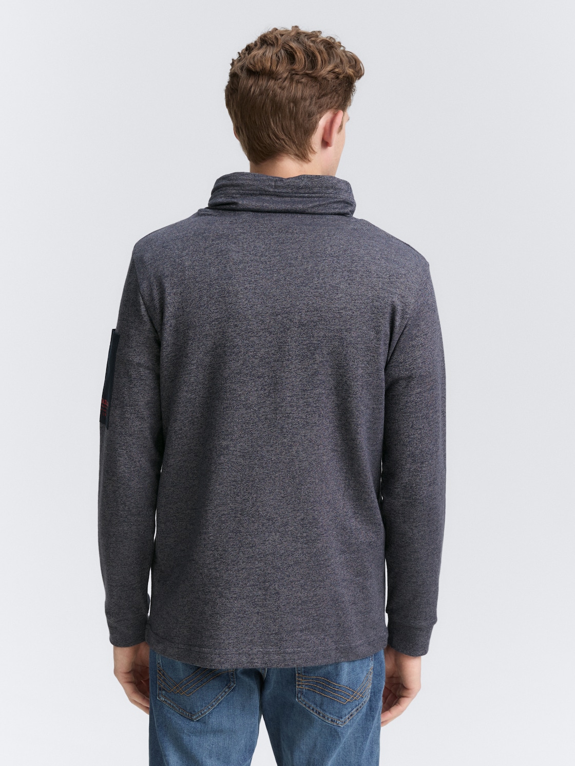 Thumbnail - TOM TAILOR Herren Snood Langarmshirt aus Baumwolle, blau, Meliert, Gr. XXL