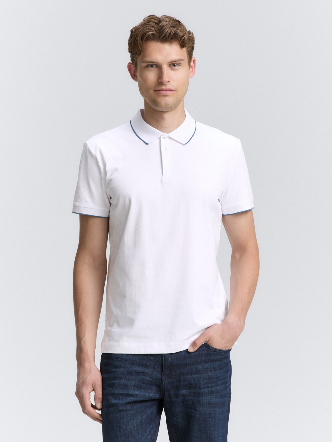 Thumbnail - TOM TAILOR Herren Slim Fit Jersey Poloshirt mit Stretch, weiß, Uni, Gr. S
