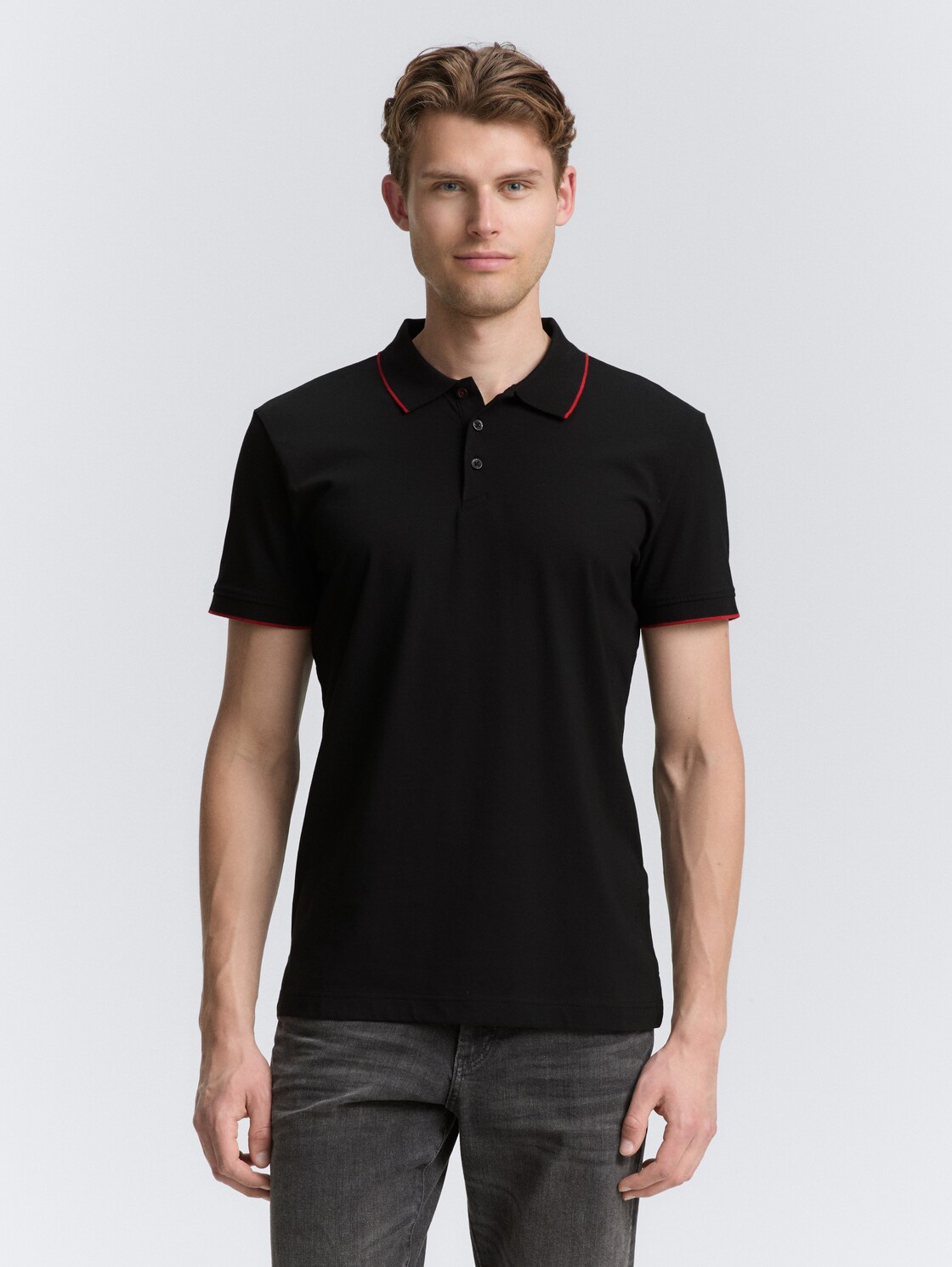Thumbnail - TOM TAILOR Herren Slim Fit Jersey Poloshirt mit Stretch, schwarz, Uni, Gr. S
