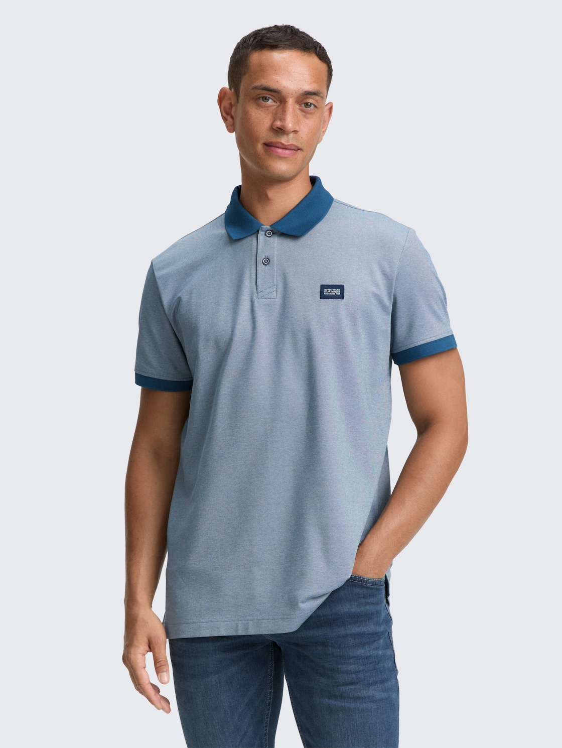 Thumbnail - TOM TAILOR Herren Piqué Poloshirt mit Stretch, blau, Meliert, Gr. XL