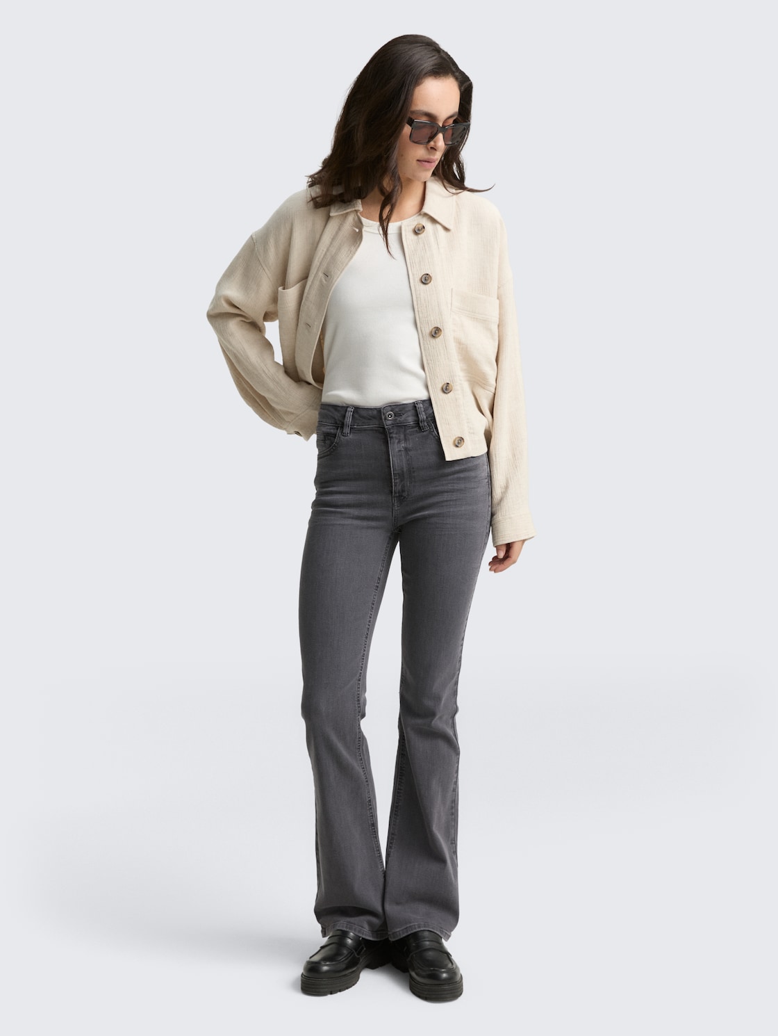 Thumbnail - TOM TAILOR Damen TTSTELLA BOOTCUT Jeans mit Stretch, grau, Uni, Gr. 29/32