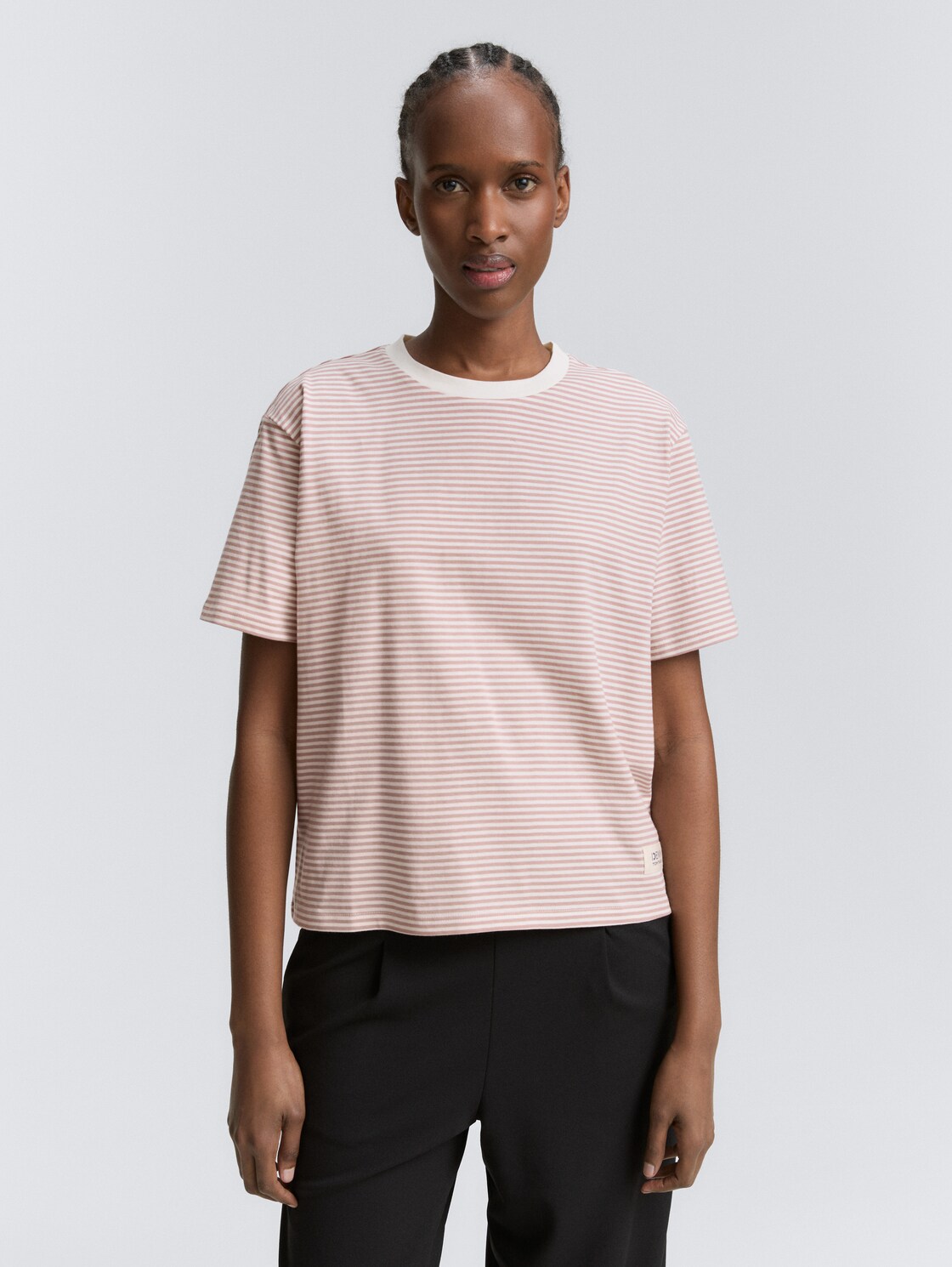 Thumbnail - TOM TAILOR DENIM Damen Boxy Fit T-Shirt, rosa, Gestreift, Gr. XS