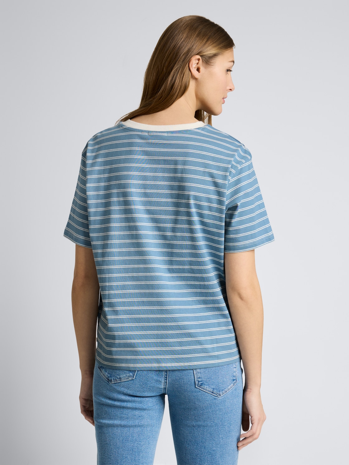 Thumbnail - TOM TAILOR DENIM Damen Boxy Fit T-Shirt, blau, Gestreift, Gr. XL