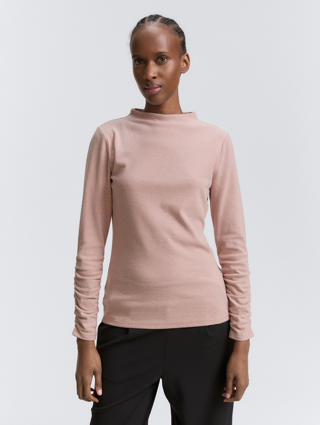 Thumbnail - TOM TAILOR DENIM Damen Langarmshirt mit Raffärmeln, rosa, Meliert, Gr. L