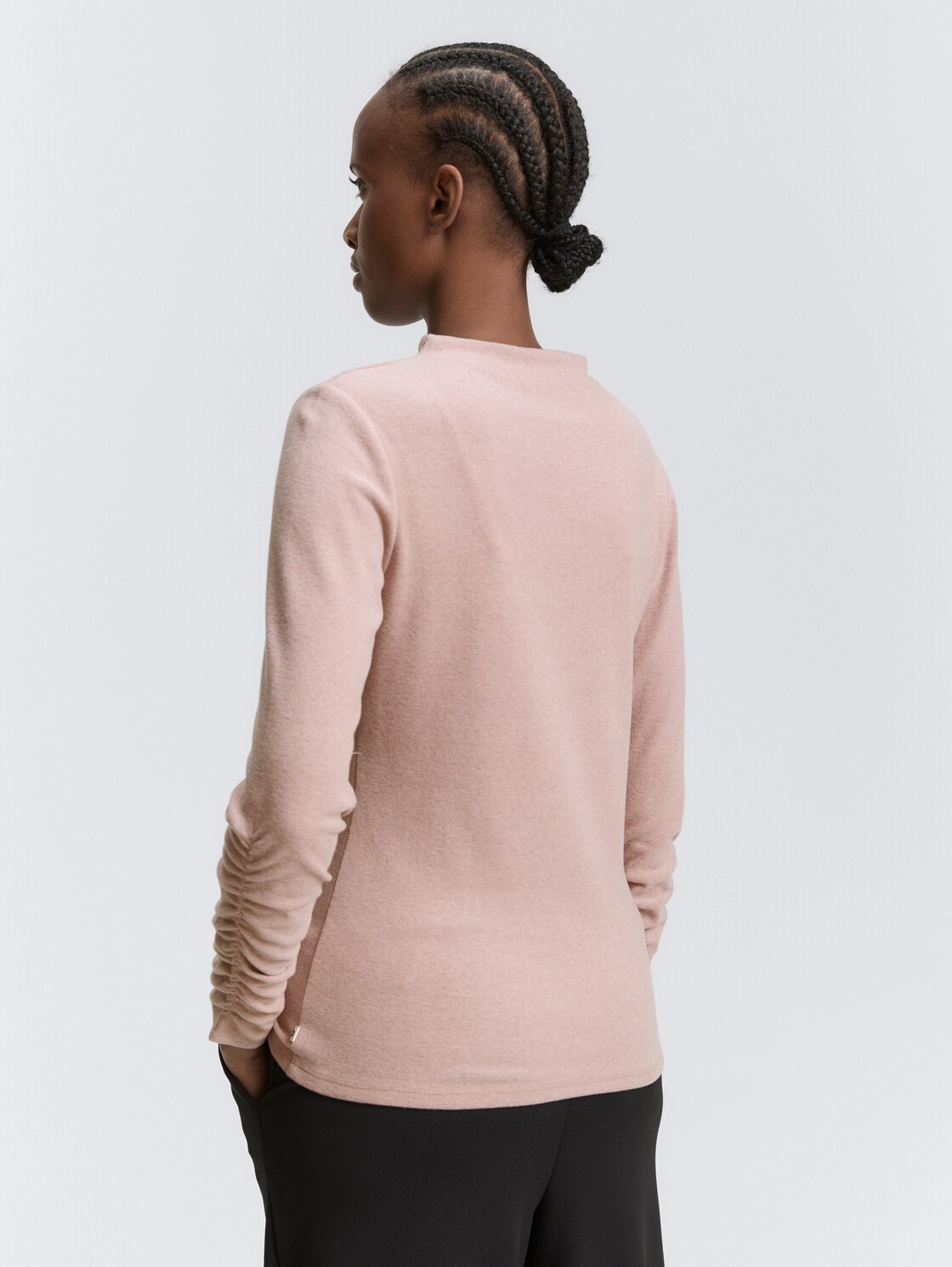 Thumbnail - TOM TAILOR DENIM Damen Langarmshirt mit Raffärmeln, rosa, Meliert, Gr. L