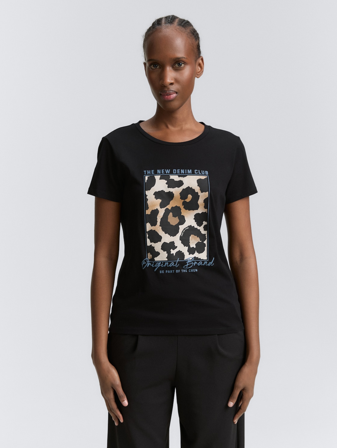 Thumbnail - TOM TAILOR DENIM Damen T-Shirt mit Leo-Print, schwarz, Uni, Gr. XS