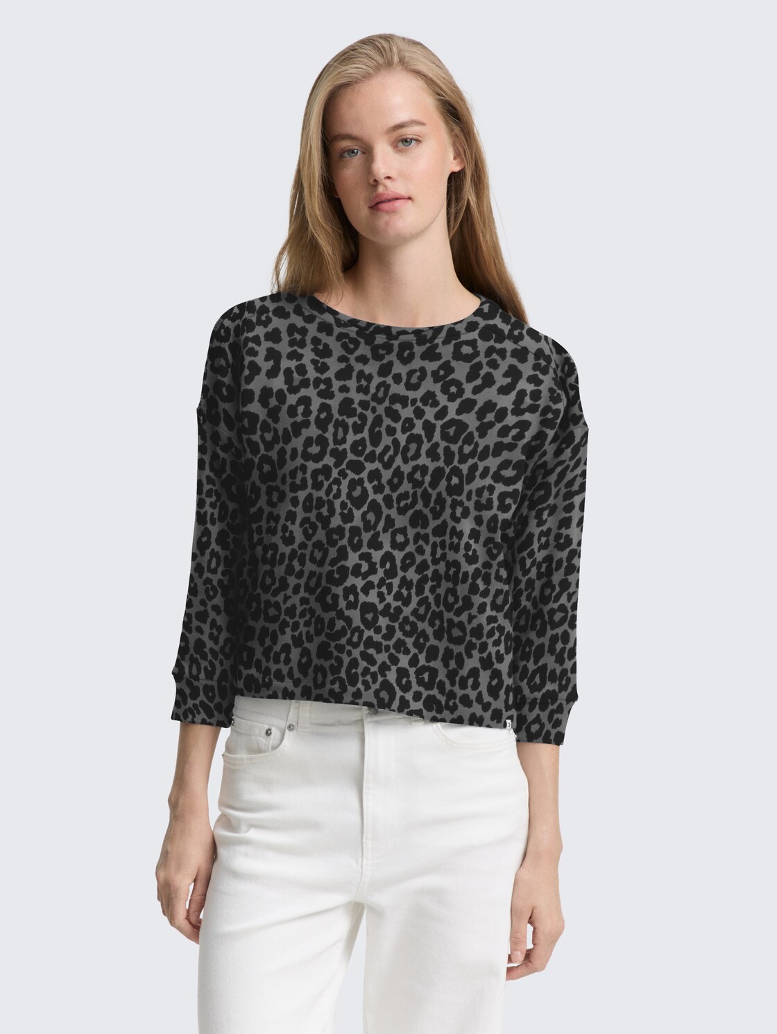 Thumbnail - TOM TAILOR DENIM Damen Sweatshirt mit 7/8-Arm, grau, Animalprint, Gr. L