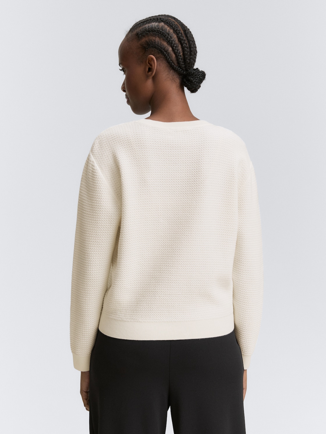 Thumbnail - TOM TAILOR DENIM Damen Strickpullover mit Rundhalsausschnitt, weiß, Uni, Gr. M