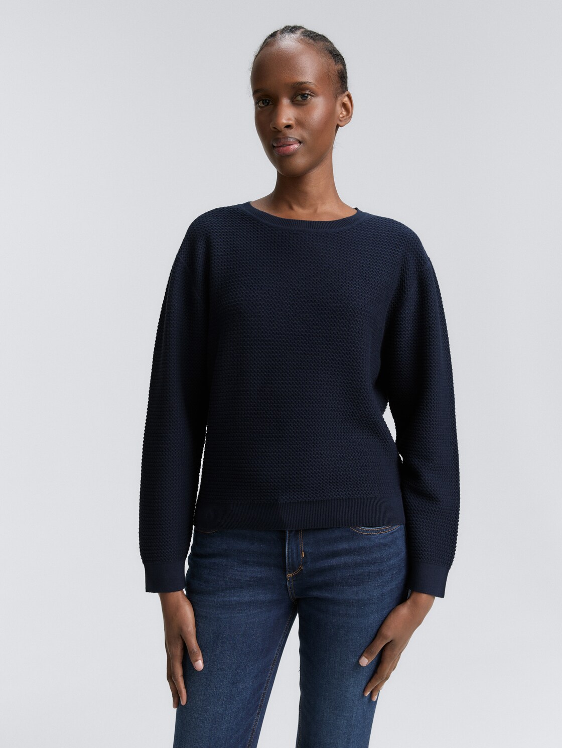 Thumbnail - TOM TAILOR DENIM Damen Strickpullover mit Rundhalsausschnitt, blau, Uni, Gr. XS