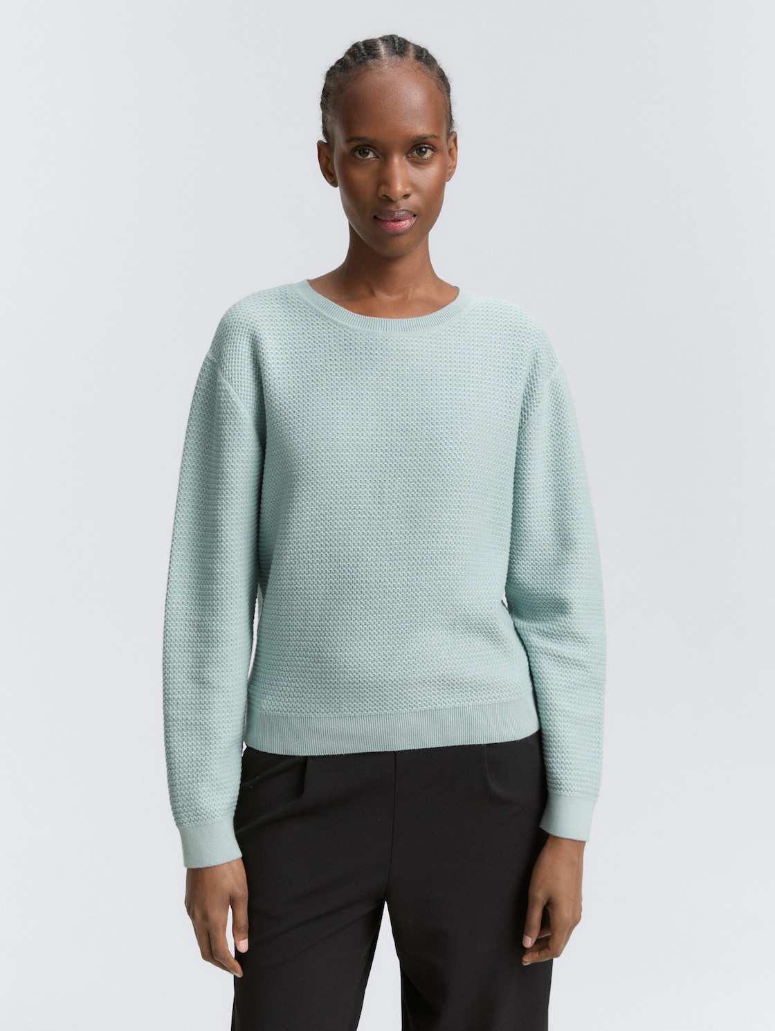 Thumbnail - TOM TAILOR DENIM Damen Strickpullover mit Rundhalsausschnitt, blau, Uni, Gr. XXL