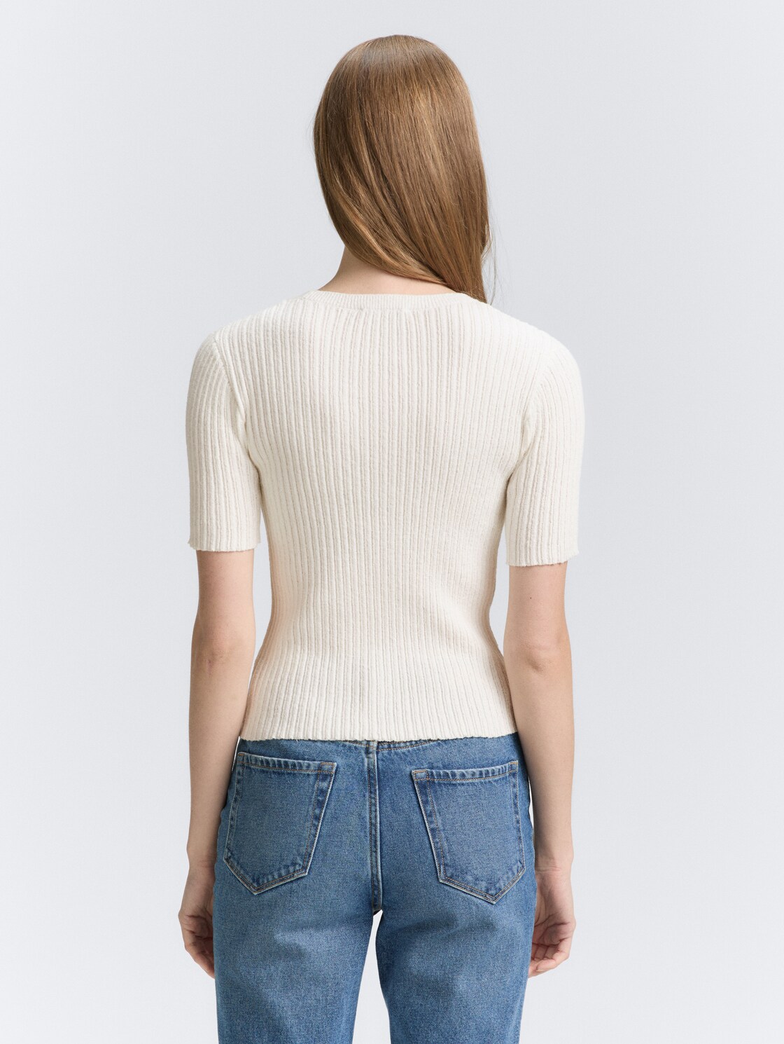 Thumbnail - TOM TAILOR DENIM Damen Strickpullover mit Rippstruktur, weiß, Uni, Gr. XXL