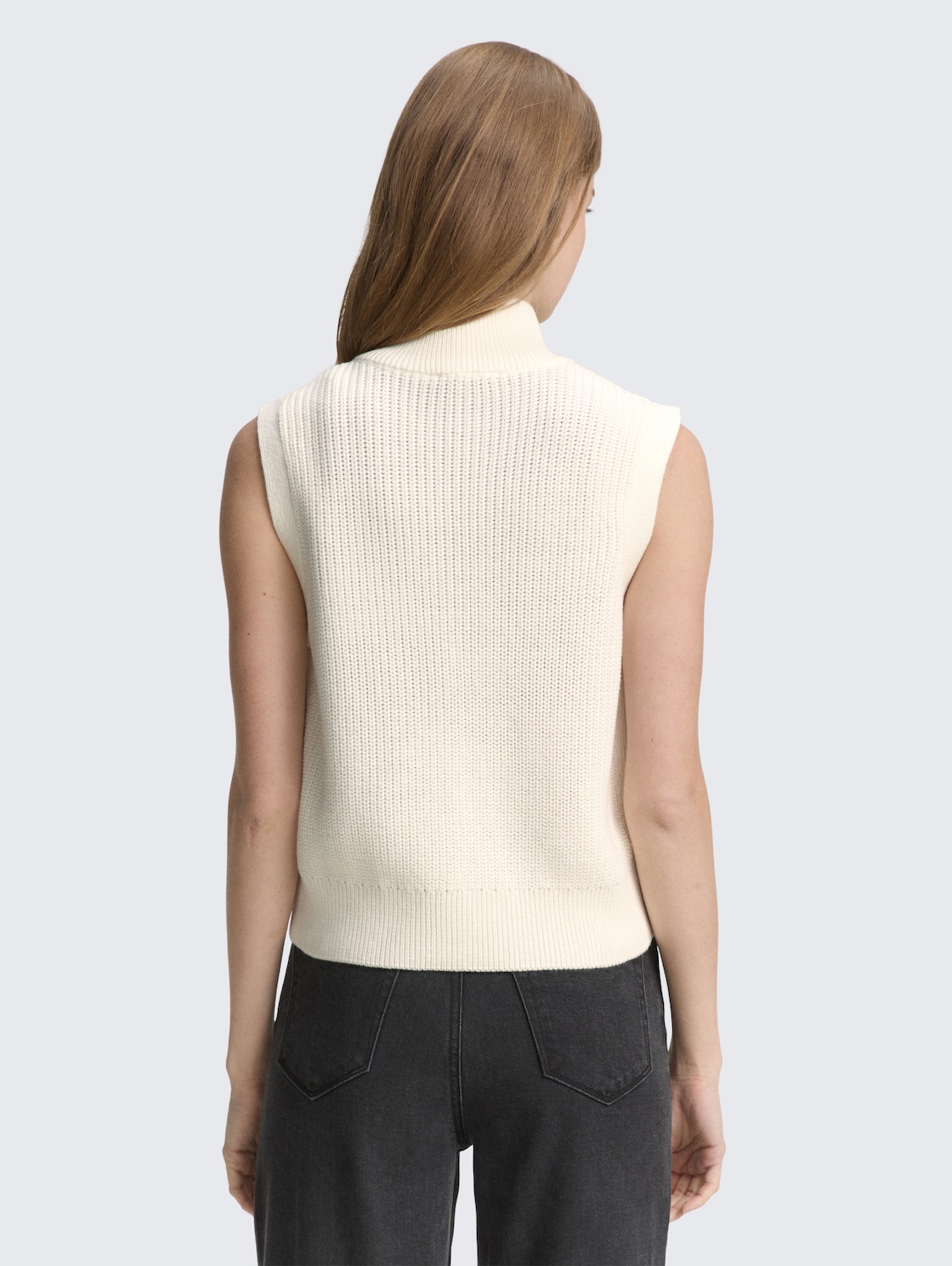 Thumbnail - TOM TAILOR DENIM Damen Pullunder mit Reißverschluss, weiß, Uni, Gr. S