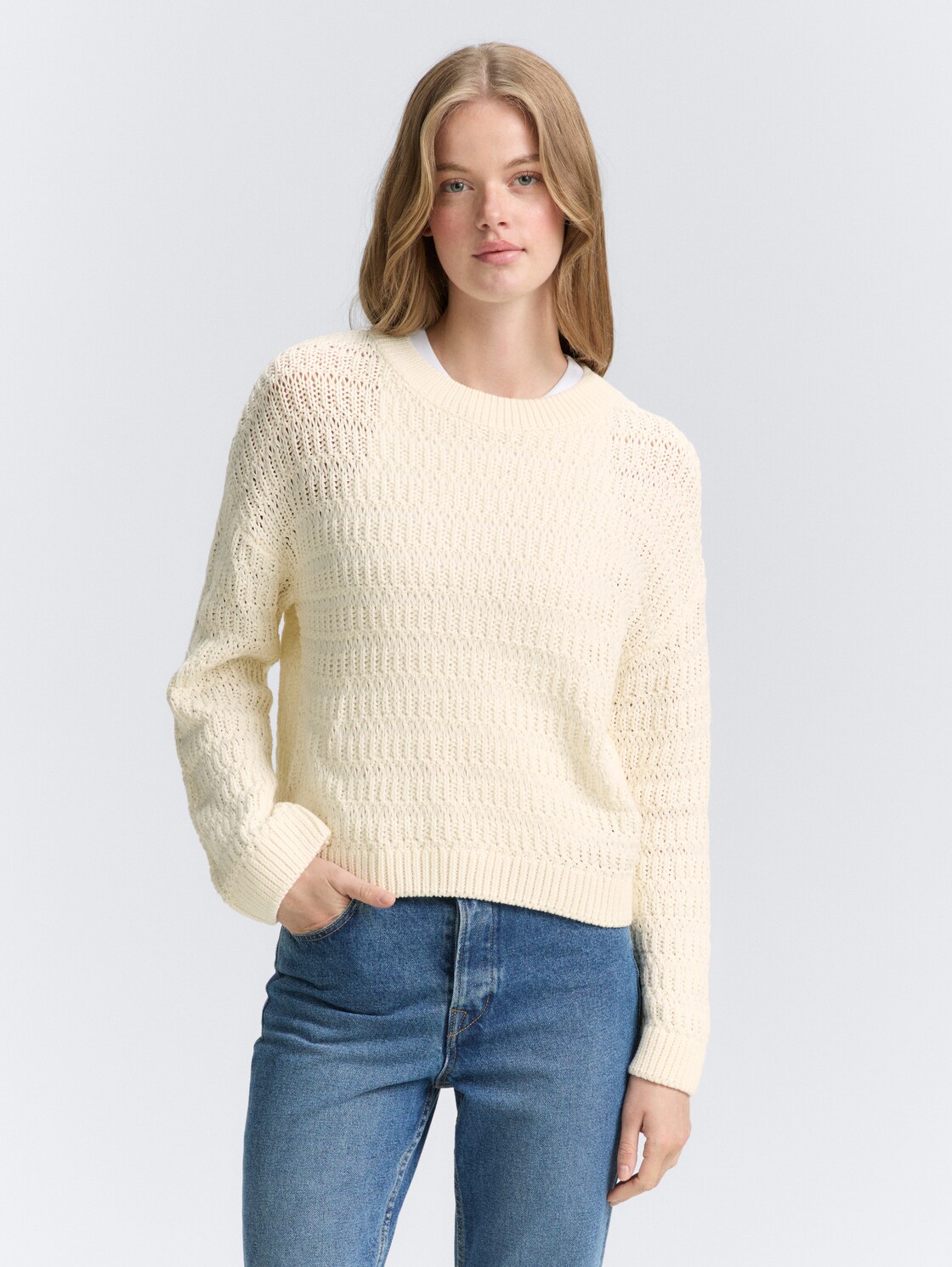 Thumbnail - TOM TAILOR DENIM Damen Relaxed Fit Strickpullover, weiß, Uni, Gr. XS