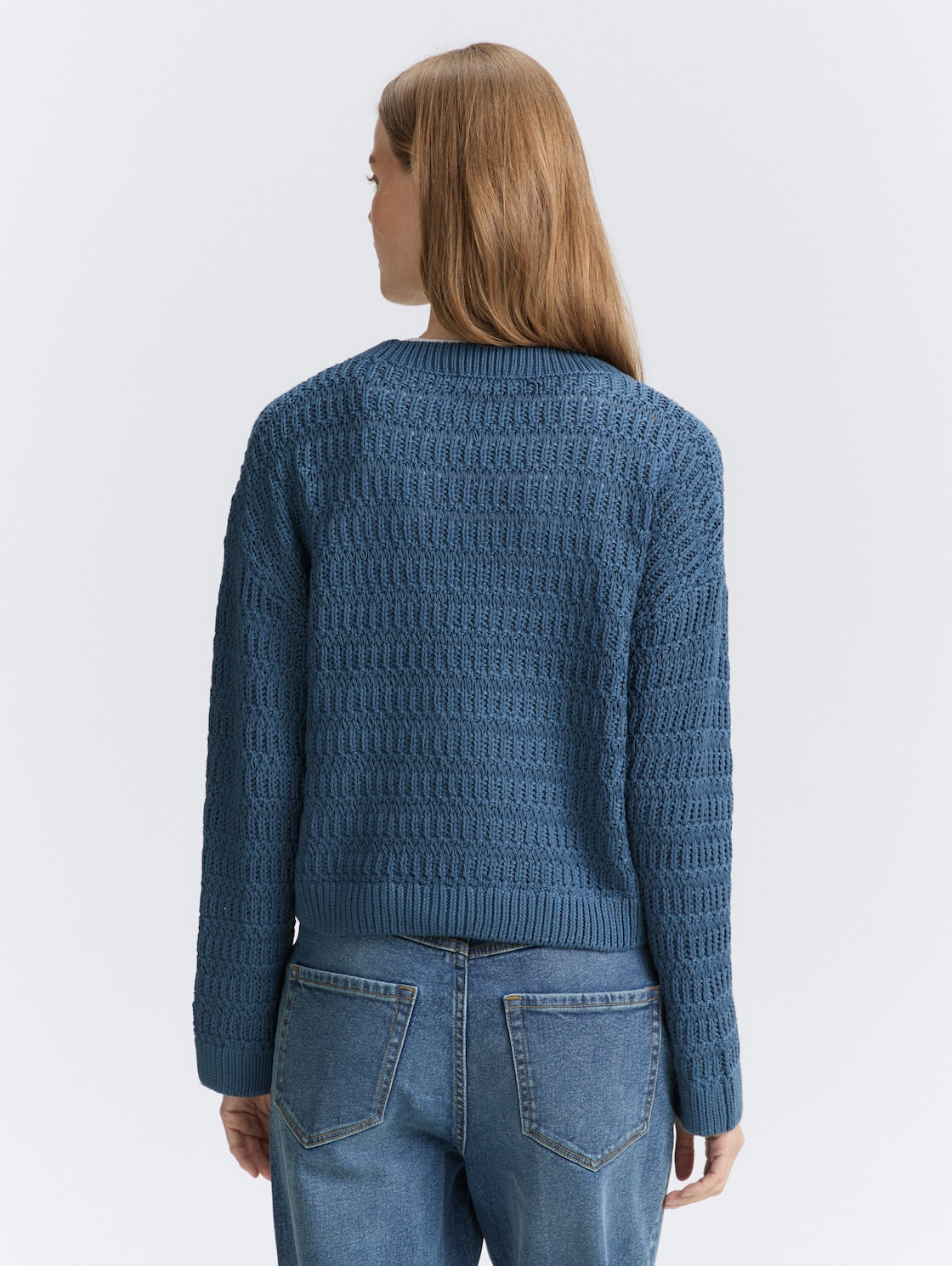 Thumbnail - TOM TAILOR DENIM Damen Relaxed Fit Strickpullover, blau, Uni, Gr. L