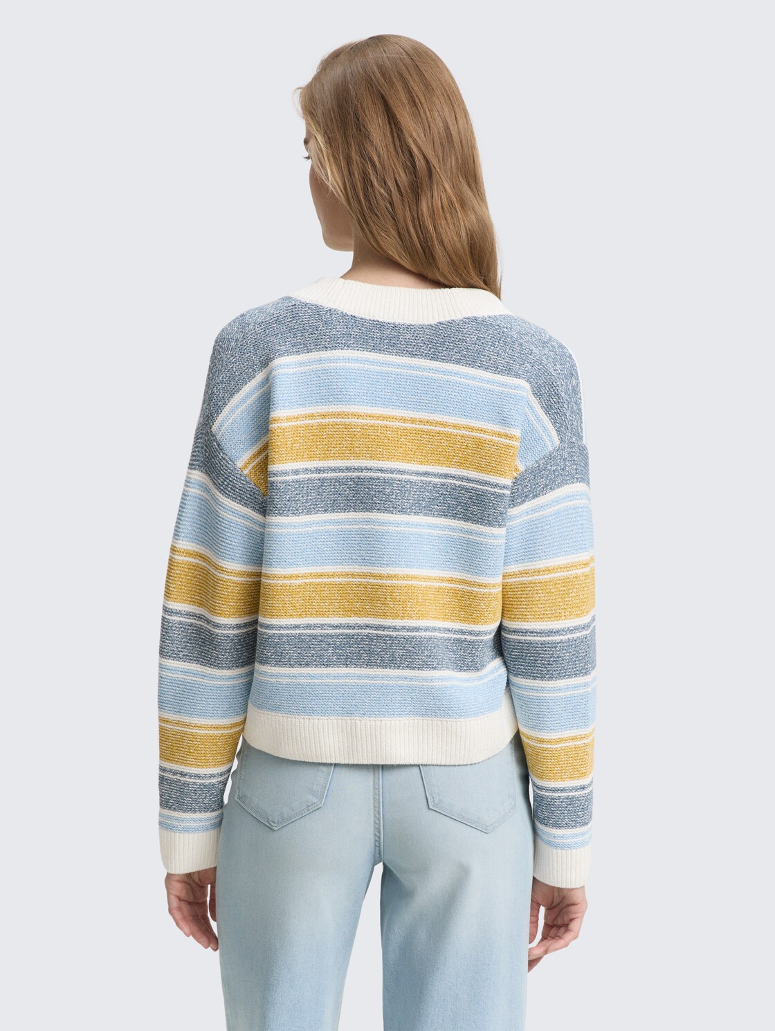 Thumbnail - TOM TAILOR DENIM Damen Relaxed Fit Cardigan mit Streifenmuster, blau, Gestreift, Gr. XL