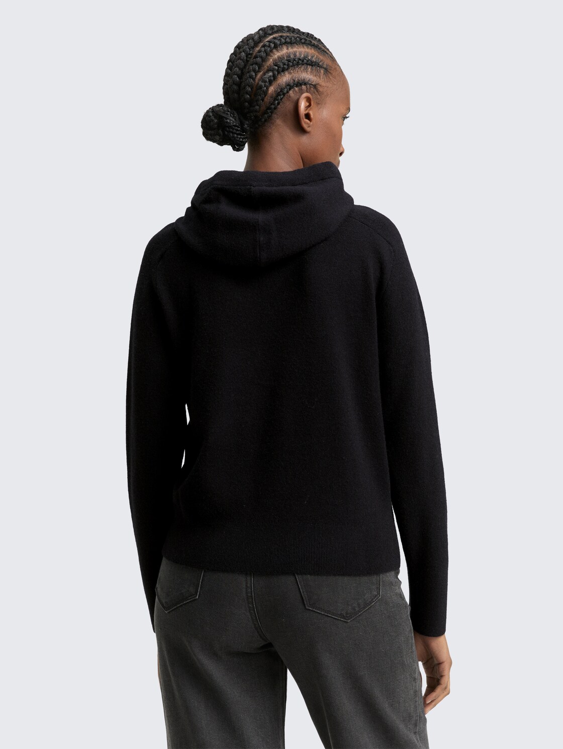 Thumbnail - TOM TAILOR DENIM Damen Hoodie Strickpullover mit Reißverschluss, schwarz, Uni, Gr. S