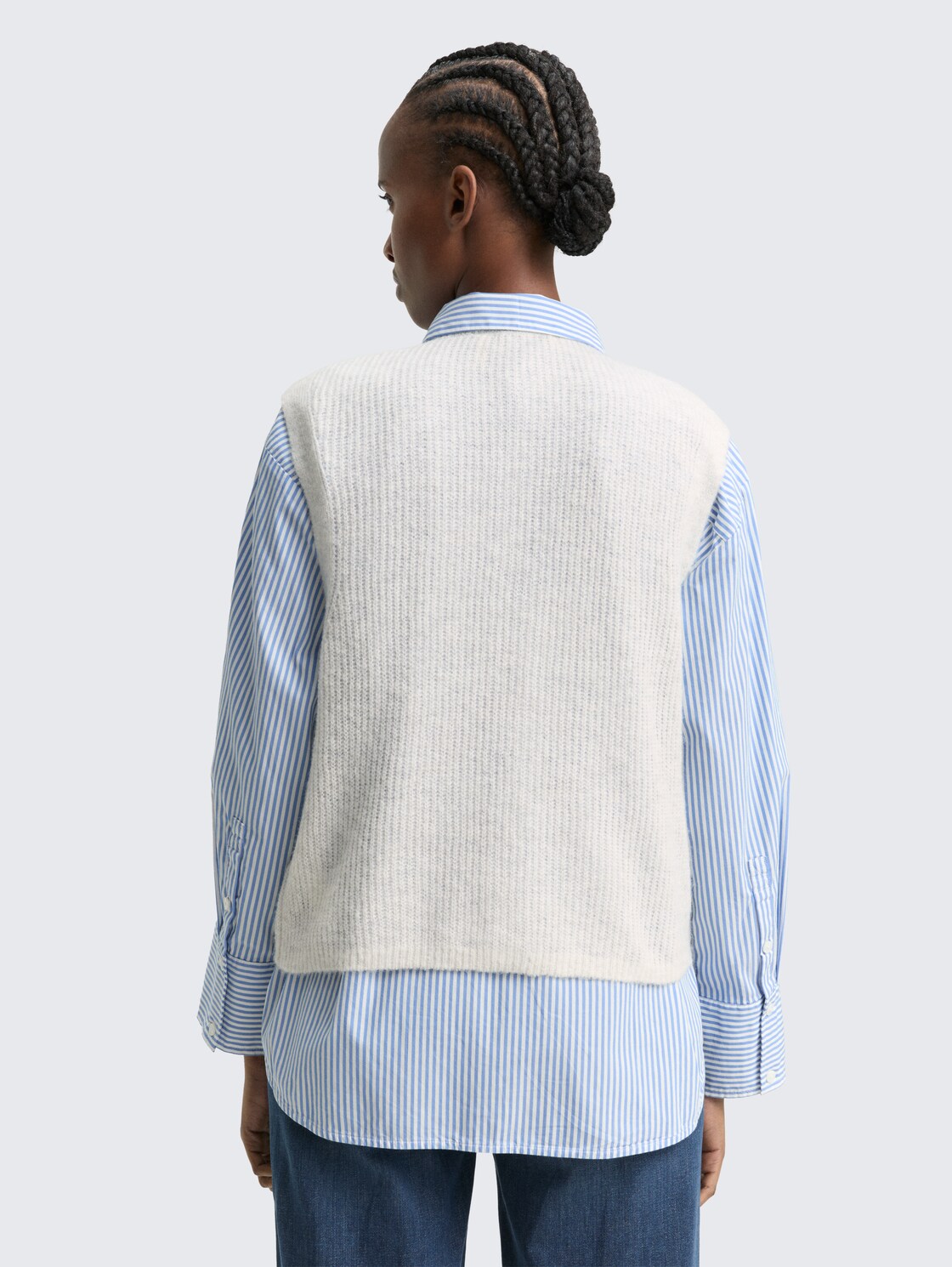 Thumbnail - TOM TAILOR DENIM Damen Pullunder mit Knopfleiste, weiß, Meliert, Gr. XL