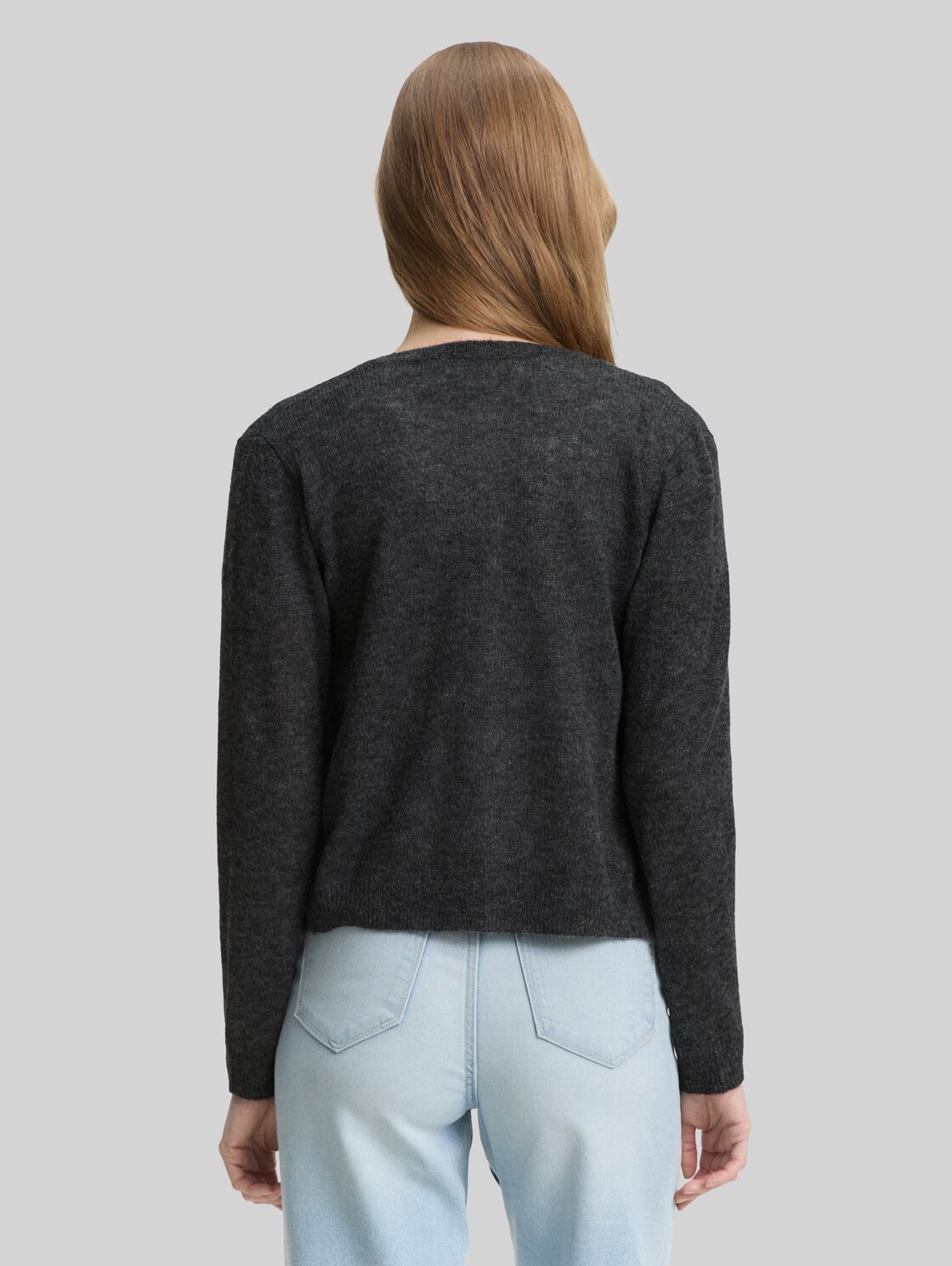  Tom Tailor Denim Damen Cardigan Mit Rundhalsausschnitt, Grau, Meliert, Gr. Xl 