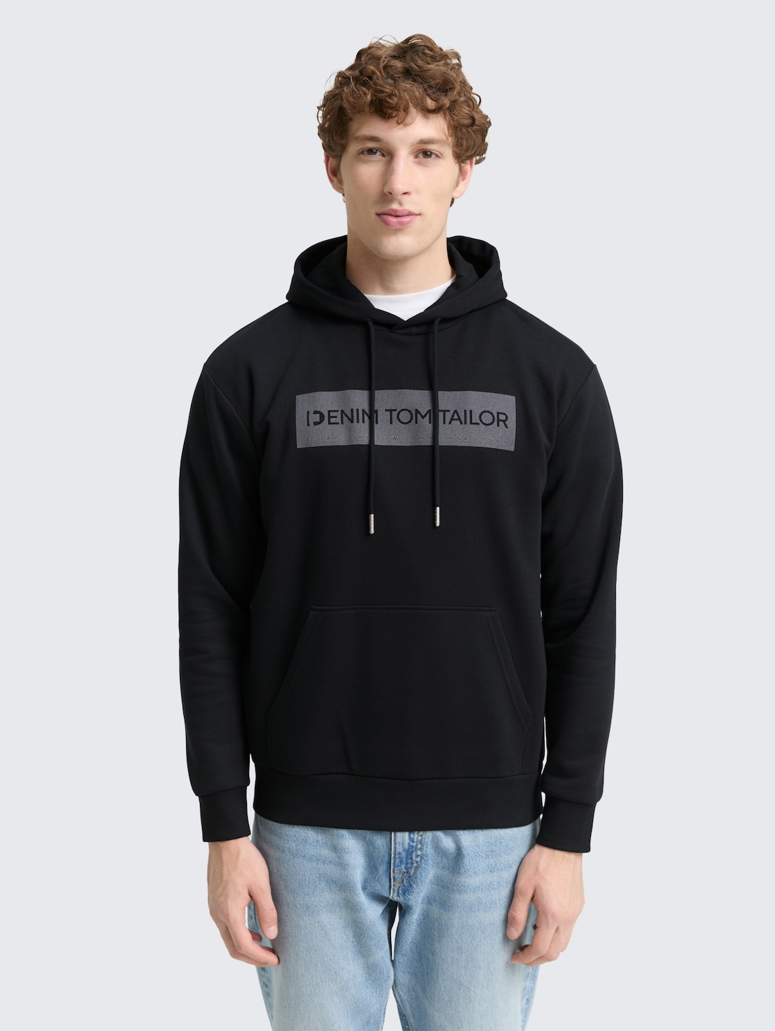 Thumbnail - TOM TAILOR DENIM Herren Hoodie Sweatshirt mit Print, schwarz, Logo Print, Gr. M