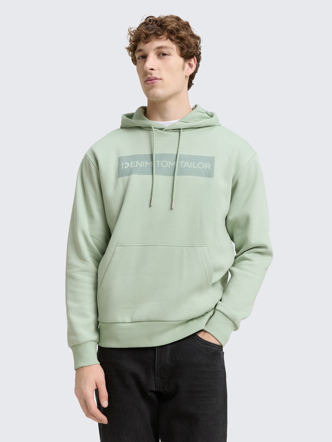 Thumbnail - TOM TAILOR DENIM Herren Hoodie Sweatshirt mit Print, grün, Logo Print, Gr. XS