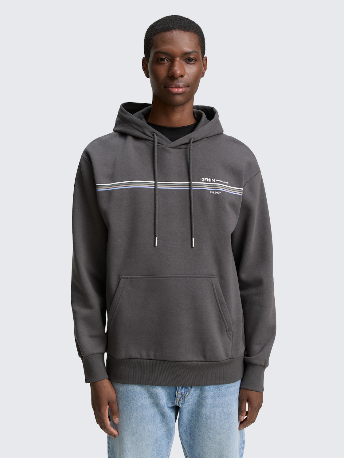 Thumbnail - TOM TAILOR DENIM Herren Hoodie Sweatshirt mit Print, grau, Logo Print, Gr. M
