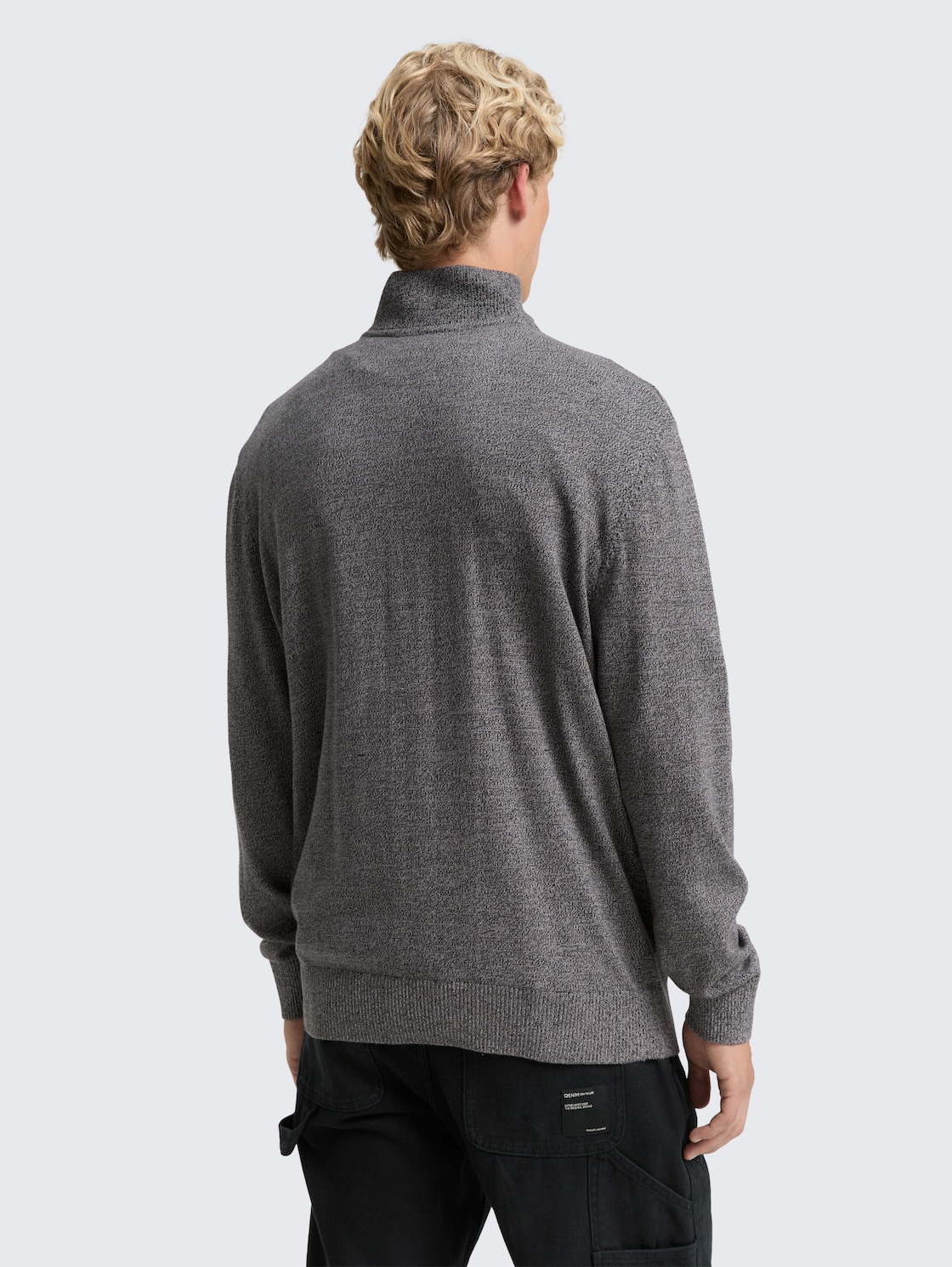 Thumbnail - TOM TAILOR DENIM Herren Troyer Strickpullover aus Baumwolle, schwarz, Meliert, Gr. XL