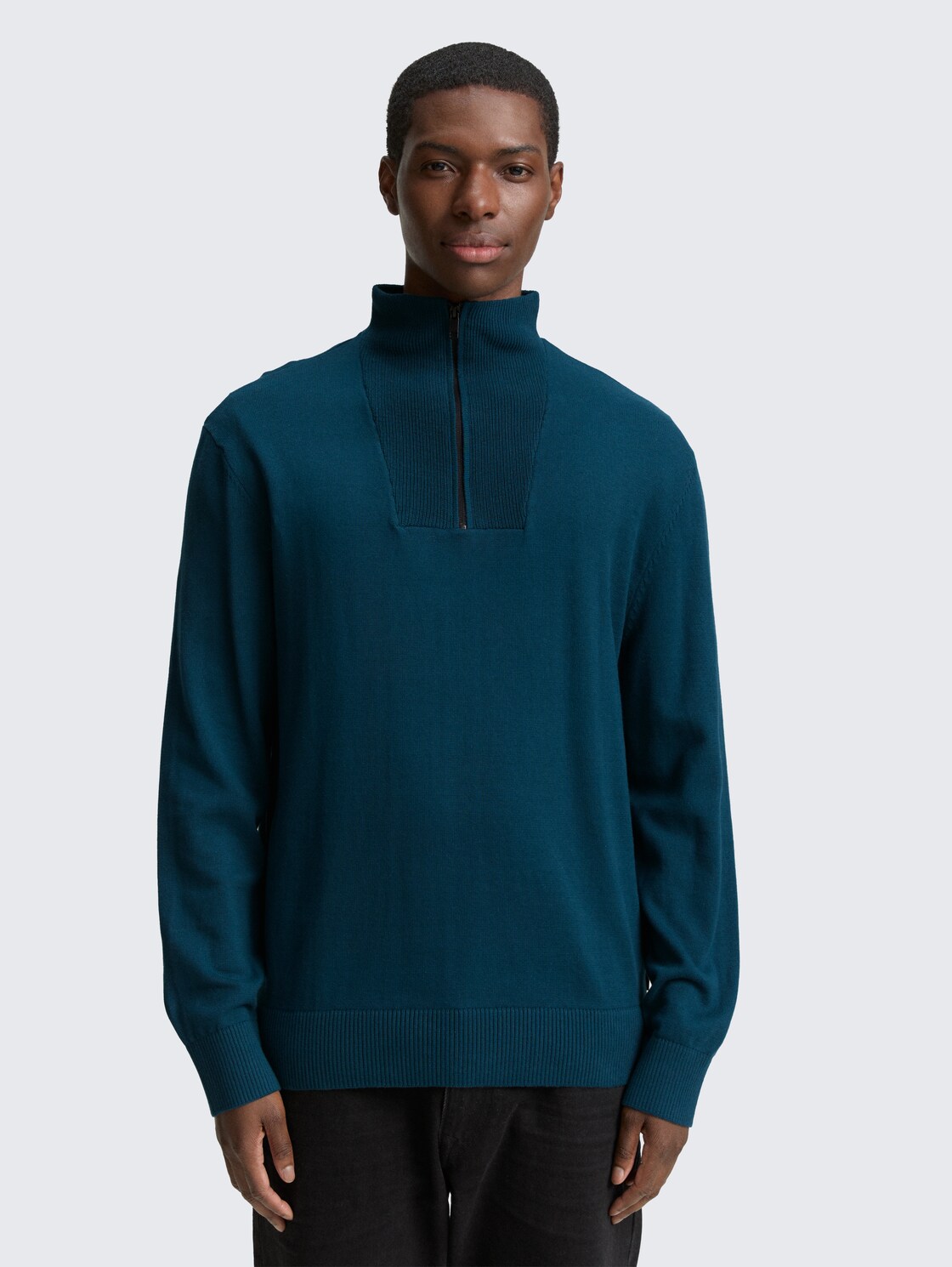 Thumbnail - TOM TAILOR DENIM Herren Troyer Strickpullover aus Baumwolle, grün, Uni, Gr. XL