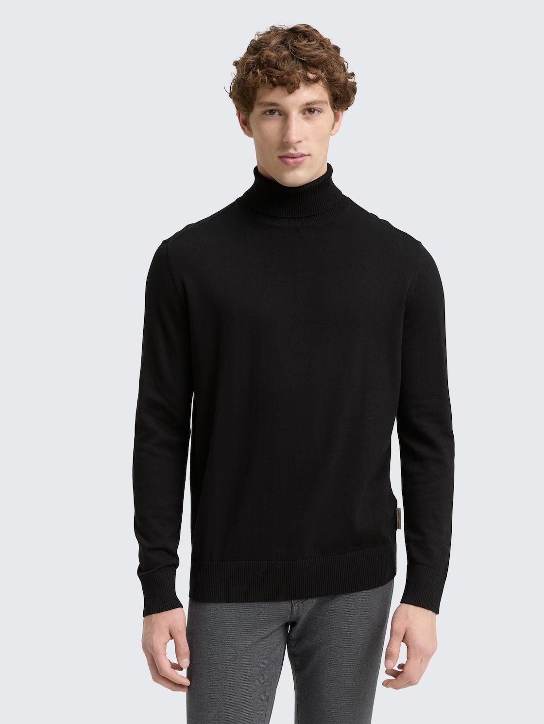 Thumbnail - TOM TAILOR DENIM Herren Rollkragenpullover aus Baumwolle, schwarz, Uni, Gr. L
