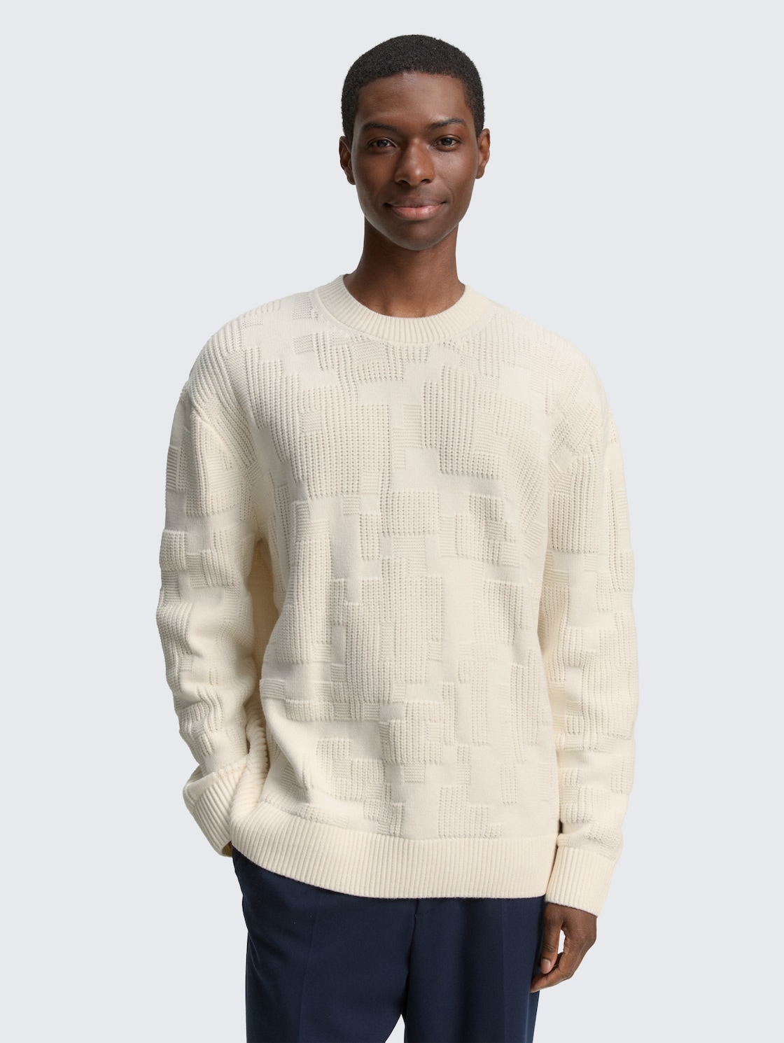 Thumbnail - TOM TAILOR DENIM Herren Loose Fit Strickpullover mit Muster, braun, Gemustert, Gr. XXL