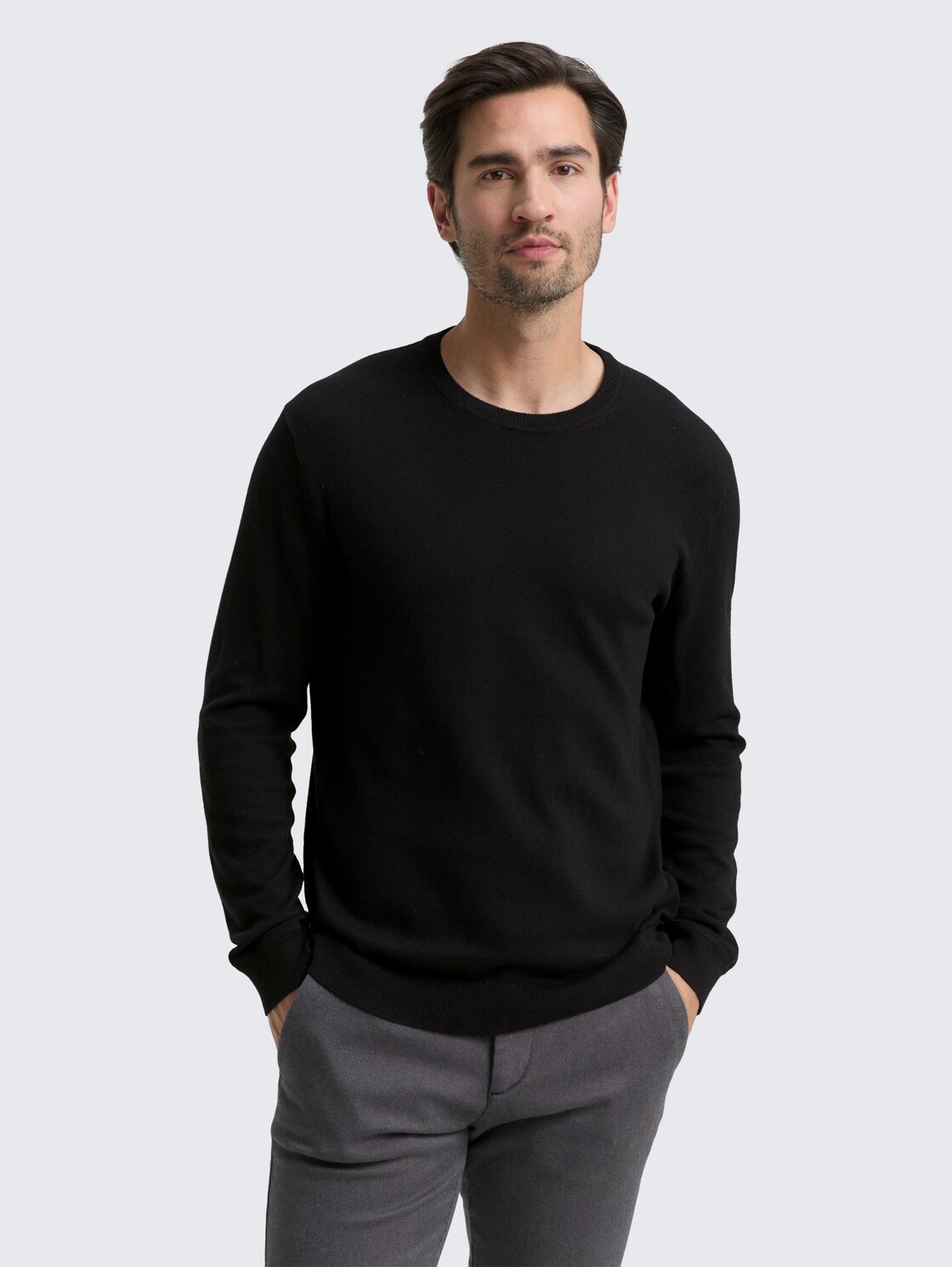 Thumbnail - TOM TAILOR Herren Strickpullover mit Kaschmir-Anteil, schwarz, Uni, Gr. XL