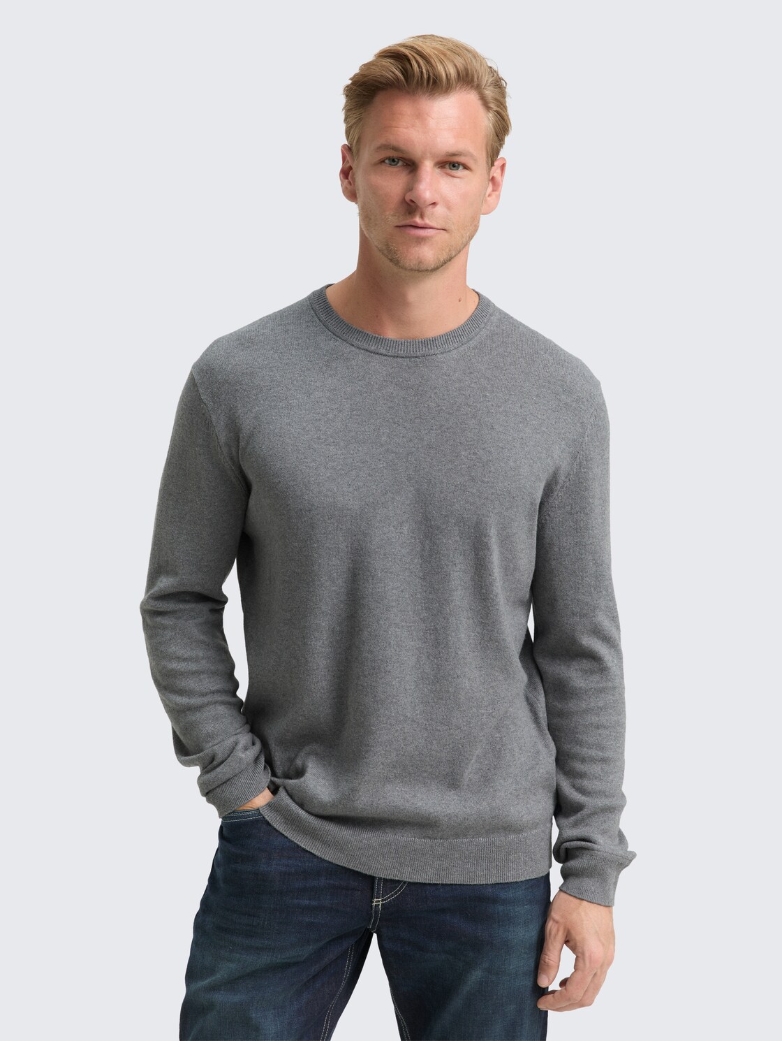 Thumbnail - TOM TAILOR Herren Strickpullover mit Kaschmir-Anteil, grau, Meliert, Gr. XL