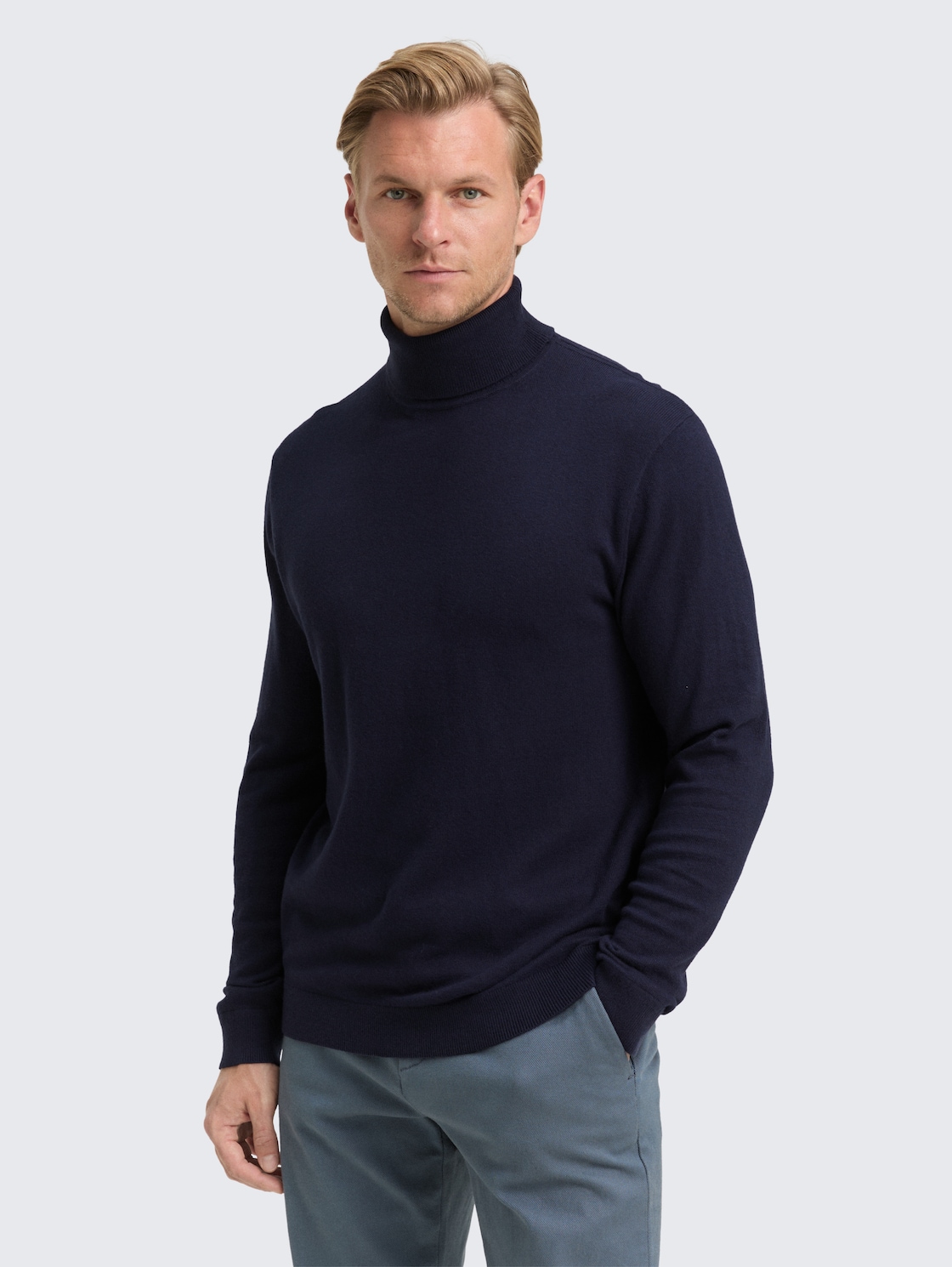 Thumbnail - TOM TAILOR Herren Rollkragenpullover mit Kaschmir-Anteil, blau, Meliert, Gr. M