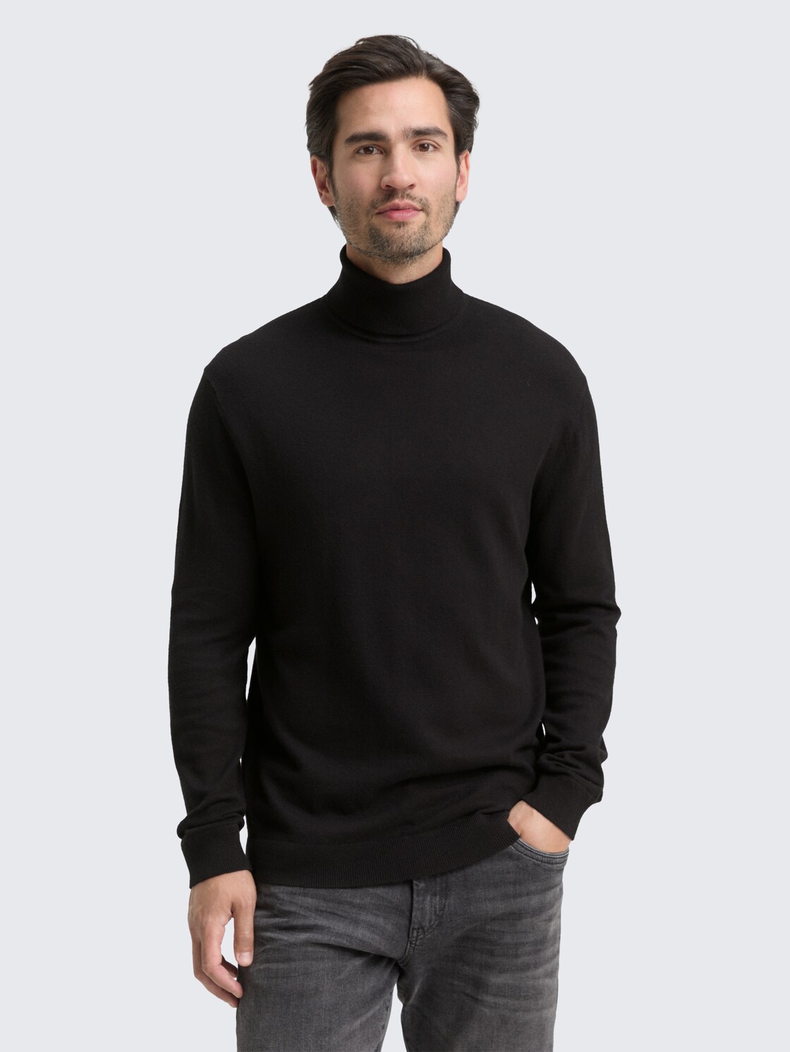 Thumbnail - TOM TAILOR Herren Rollkragenpullover mit Kaschmir-Anteil, schwarz, Uni, Gr. L