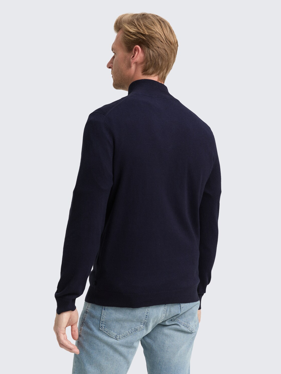 Thumbnail - TOM TAILOR Herren Troyer Strickpullover mit Kaschmir-Anteil, blau, Meliert, Gr. XL