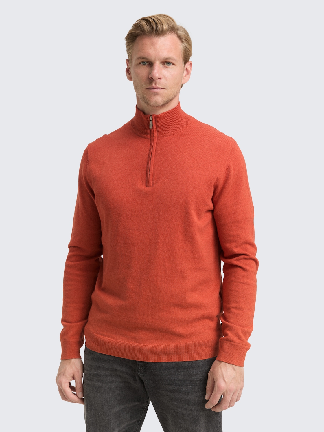 Thumbnail - TOM TAILOR Herren Troyer Strickpullover mit Kaschmir-Anteil, orange, Meliert, Gr. XL